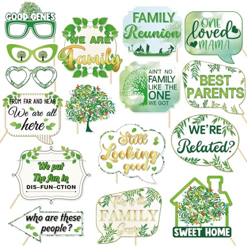 Family Reunion Photo Booth Props, 16Pcs Family Gathering Selfie Party Supplies, Welcome Home New House Party Decoration Supplies