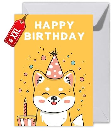 WBdesignz Shiba Inu Geburtstagskarte mit Umschlag - Anime Shiba Inu Geburtstag Karte als Glückwunschkarte zu Geburtstag Happy Birthday (XXL DIN A6, Shiba Inu)