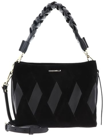 Coccinelle Leder Handtasche Umhängetasche Boheme New Geomet.Patch Handbag Noir/Noir schwarz
