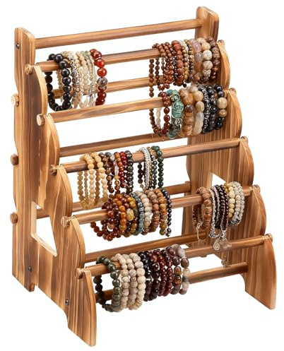 GWCYMYD 8 Tier Bracelet Display Stand, Wooden Jewelry Organizer Stand, Multi Layer Bangle Holder for 240 Bangles & Scrunchies, Portable and Elegant Bracelet Holder for Retail Stores, Shows, Home Use