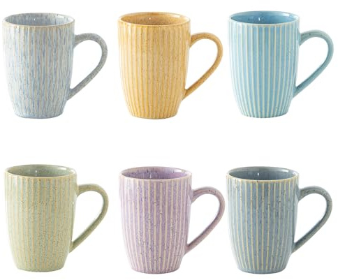 Yundu - 6 x 500 ml – Keramik Kaffeetassen Set 6er, Tassen Set, Große Tasse, Teetasse, Kaffe Becher - Farbmix (Grau, Lila, Blau, Braun, Weiß, Grün)