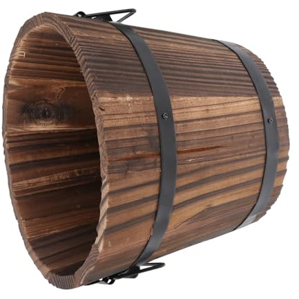 DOITOOL Maceta de Madera de Barril Redonda Grande con Boca Plana Macetero Biodegradable para Decoración de Hogar Oficina y Jardín Color Marrón
