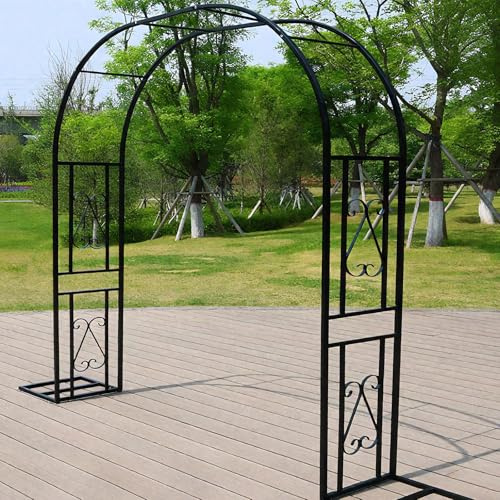 Wetsfgdg Rosenbogen aus Metall - Stabil, L340xW40xH230cm, Gartenbogen aus Stahl, verzinkt und pulverbeschichtet, extrem witterungsbeständig, rostfrei, für Kletterrosen & Clematis, Schwarz A