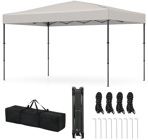 RELAX4LIFE Pavillon klappbar 3,6 x 2,5 m, Faltpavillon höhenverstellbar mit 9 Erdnägeln, 4 Windseilen, Tragetasche, Gartenpavillon wasserdicht & stabil, Partyzelt für Partys, Picknicks, Märkte (Beige)