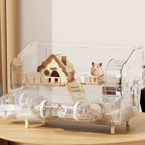 Nagerkäfig 2-stöckig Transparenter Hamsterkäfig aus Acryl mit Belüftung, Leicht zu Reinigender Nagetierkäfig für Hamster, Meerschweinchen & Zwerghamster, Einfacher Aufbau & Abnehmbares Design
