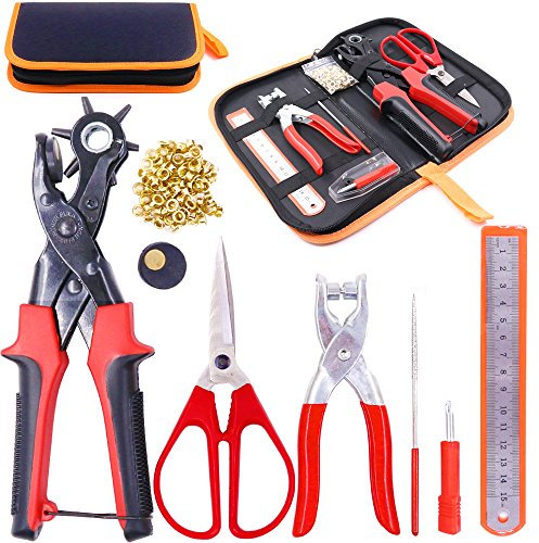 Glarks Pinze perforatrici regolabili in metallo resistenti per cintura in pelle con kit di strumenti per cintura, cinturini per orologi, sella, scarpe, artigianato