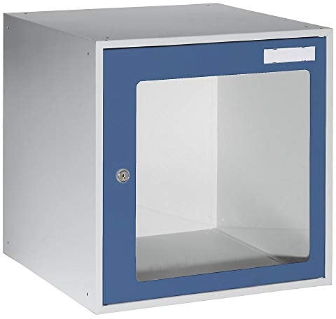 QUIPO eurokraft | Basic | Schließfachwürfel | HxBxT 450 x 450 x 450 mm | Sichtfenstertür | lichtgrau/enzianblau