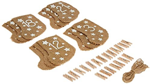 Ginger Ray Christmas DIY Make Your Own Advent Calendar Kit 24 Hessian Stockings, Brown