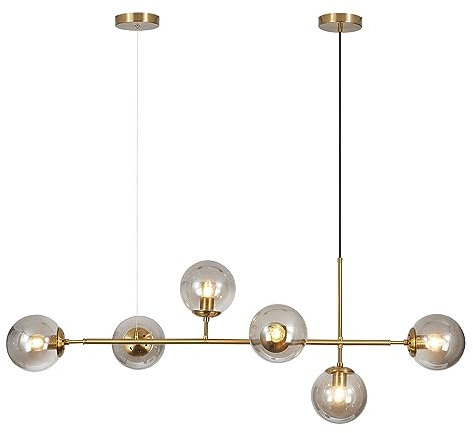 KCO Lighting Lámpara colgante de globo moderna de mediados de siglo, 6 luces, lámpara de araña Sputnik rectangular vintage para isla de cocina