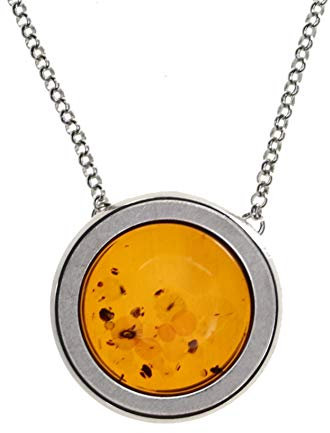 Artisana-Schmuck Bernstein Collier mit rundem Anhänger, gefasst in 925/000 Sterling Silber
