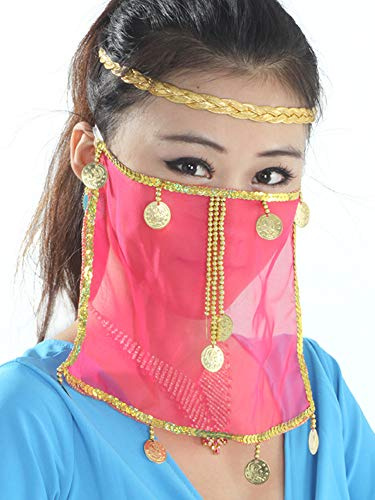 Grouptap Silk belly dance sexy face veil mask costume red/rose/yellow womens girls Arabian Turkish outfits with gold jewelry tie
