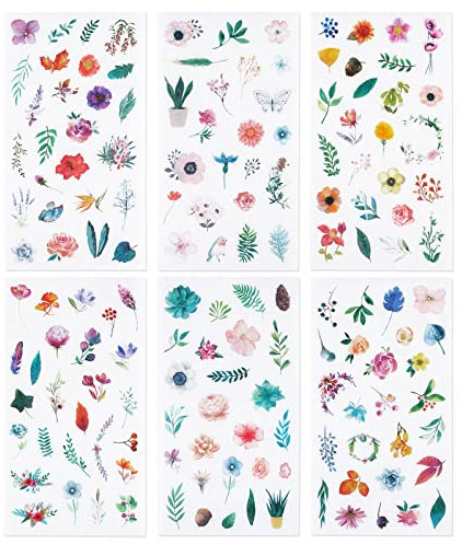 Molshine 12sheets (300pieces) Die-Cutting Stickers–Plant Flower Watercolor Series Decals for DIY,Laptops,Scrapbook,Luggage,Cars,Books,Sealing-6 Patterns x 2