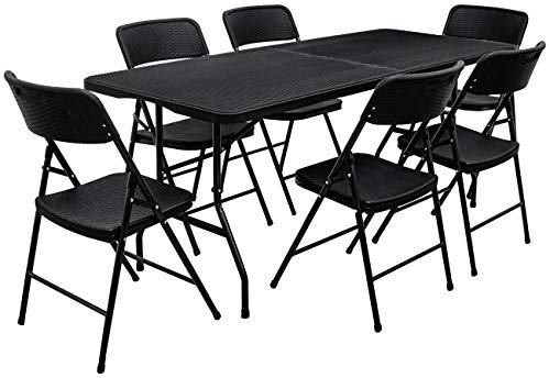 AMANKA 150kg Garten Sitzgruppe 180 cm Tisch Rattan-Optik Wetterfest Gartenmöbel Set mit 6 Stühlen