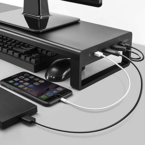 Monitor Stand Computer Riser Support Laptop Desk Stand Aluminum Transfer Wireless Data Charging Office Table Organizer USB 3.0 (8 Ports USB Hub)