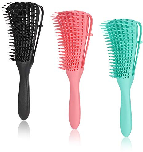 tonyg-p 3 Pack Detangling Brush Detangler Hair Brush for Curly Hair Afro America Textured 3a to 4c Kinky Wavy, Curly, Coily, Wet/Dry Hair, Easy to Clean (Pink/Blue/Black)