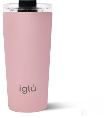 iglu Reusable Coffee Cup | Thermal Insulated Stainless Steel Travel Mug with Lid | Double Walled - Great for Hot & Cold Drinks | His & Hers Premium Eco-Friendly Gift (Himalayan Pink, 16oz)