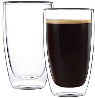 CNGLASS Double Wall Thermo Glass Cup 13.5oz/400ML Set of 2, Classic Insulated Coffee Cups, Barware, Drinkware