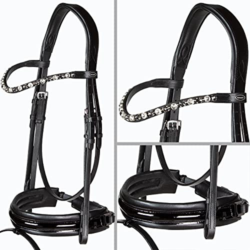 Heinick-Reitsport anatomische Trense Motion Schwarz Lack breites RH Zaumhaken ~ Vollblut ~ Auswahl (Glow-White-Ash)