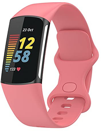 Wownadu Bracelets Compatible pour Fitbit Charge 5 / Charge 6 Bracelet de Rechange Band Rouge pour Femme Homme Silicone Sport Strap, S (Pas de Tracker)