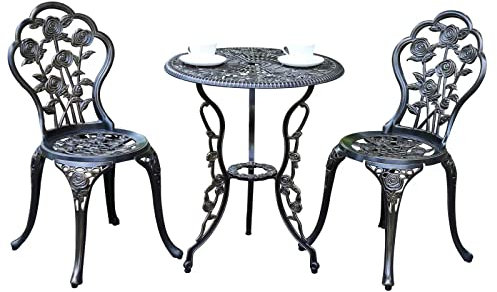 JARDIN DE CENTENNIAL Terrassen-Bistro-Set, rostbeständig, Aluminiumguss, Bistrotisch-Set mit Schirmloch für Hinterhof (Rose Copper)