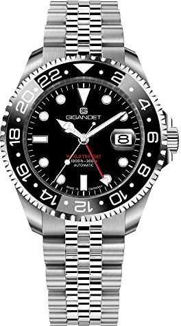 Gigandet Herren-Automatikuhr World Trip GMT - Made in Germany - Swiss Made Automatikuhrwerk SW330-2 - Keramiklünette - Saphirglas - Verschraubtes Edelstahlarmband - 300m/30bar - G1000-004M-C