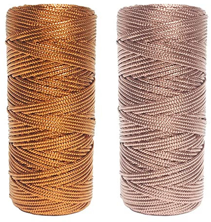 Uiopa 2 Rolle Metallic Kordel Goldfaden, 1,5mm x 100m Paketschnur Geschenkbänder, Bastelschnur für Geschenkverpackung DIY Kunsthandwerk Weihnachten Dekoration (Bronze + Roségold)