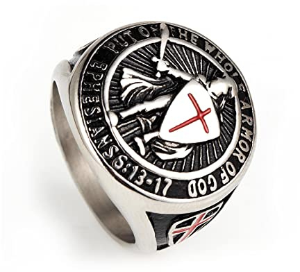 LAIMIUMIU33 Ritter-Ring, Templerkreuz, für Herren, Biker, 316 Edelstahl, Paladin, Sorgenjäger-Stil, Iced Out-Schmuck, Punk-Ring, Hip-Hop, Schwermetall, Herrenmode, Metall, Nein