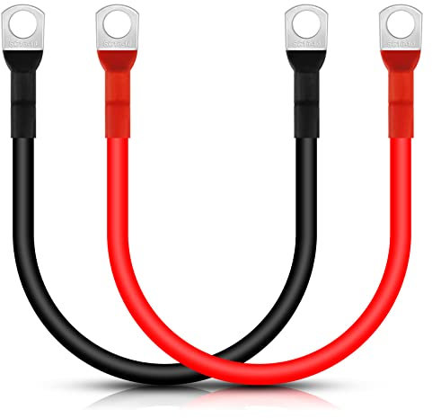 Battery Inverter Cable, Lpluziyyds 2pcs 5AWG/16mm² 50cm 12V Red and Black Car Battery Charger Cable Leads with M10 Ring Terminals Copper Wire for Truck, Motorcycle, Solar, RV, Marine