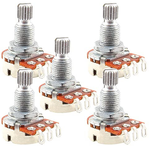 Eilumduo 5 Pcs Small Guitar Pots, B500K Guitar Potentiometer Audio Pots 18mm Split Shaft Audio Taper Potentiometers for Electric Guitar, Bass