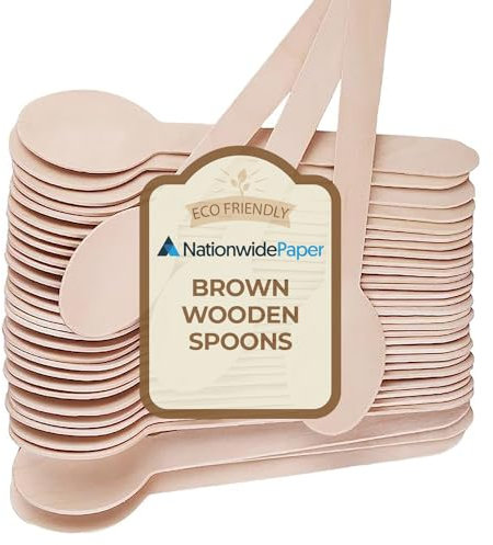 Nationwide Paper Pack of 100 Disposable Wooden Spoons Ideal for Wedding, Picnic, Party, Office Eco Friendly