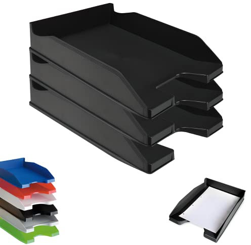 Officepaper - 3 Bandejas Oficina apilables para Documentos y Folios - Bandeja apilable para Oficina y Escritorio - Bandejas de Oficina para Folios A4 y Documentos - Color Negro.
