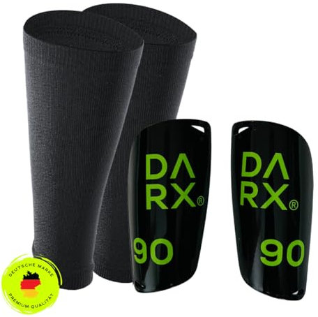DARX® - Innovatives Schienbeinschoner Set - Leichter Schienbeinschoner I Spezial Schonerhalter - Perfekter Halt ohne Tape oder Klett für Kinder - Jugendliche - Erwachsene - L Neongreen