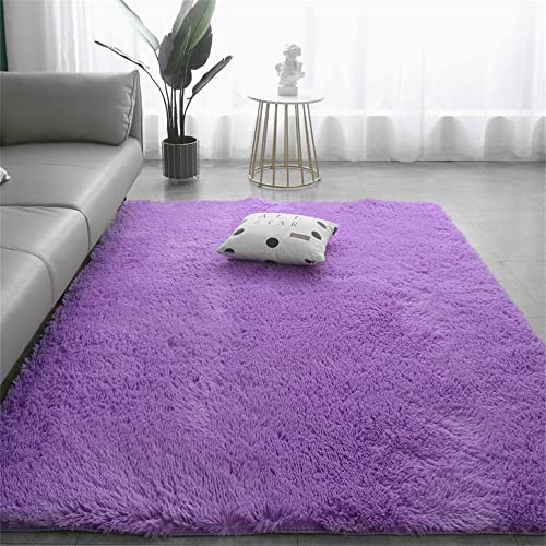 Hiseng Shaggy Tappeto per Soggiorno, Soffice Peloso Ultra Molle Antiscivolo Tappeti Moquette per Interni Divano Camera da Letto Bambino Cameretta (100x200cm,Viola)