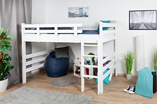 Hochbett Easy Premium Line K23, Buche Vollholz massiv weiß lackiert, teilbar - Liegefläche: 120 x 190 cm