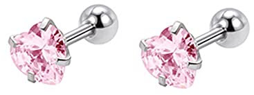 Homxi Boucle d Oreille Femme Clou,Boucle Doreille Acier Inoxydable Femme Argent 4MM Cœur Boucles D'Oreilles Femme Rose(Cœur)