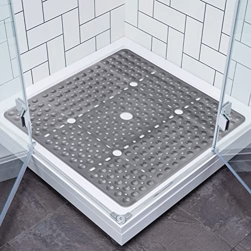 Lurowo Duschmatte, rutschfest, groß, quadratisch, 70 x 70 cm, mit Saugnäpfen, antibakteriell, waschbar, für Dusche, Badewanne (Grau)