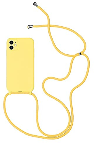 Jacyren Handykette Hülle für iPhone 12 Necklace Handyhülle, Halsband Lanyard Liquid Silikon Cover mit Kordel zum Umhängen Schutzhülle mit Stylische Band Case für iPhone 12, Gelb