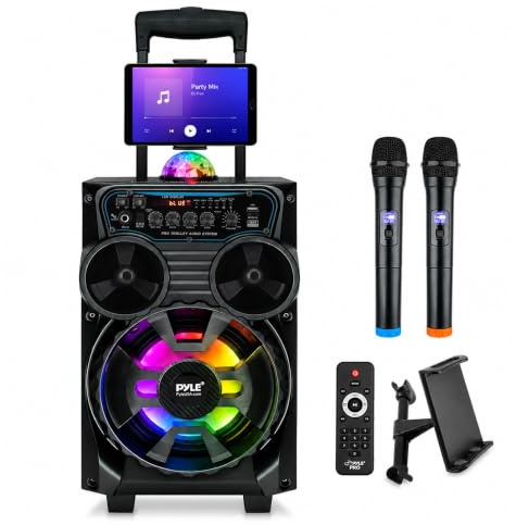 Pyle PA System – Portable Bluetooth Speaker with Rechargeable Battery & Wireless Microphone, 580W Max, Complete Audio System for Karaoke, Outdoor Use, Classes, Parties, Events