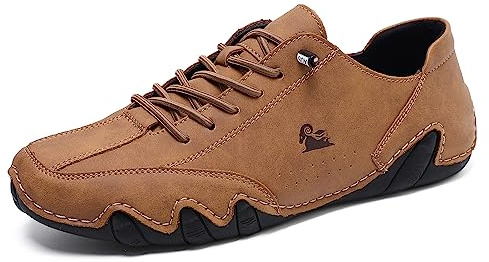 Slip on Loafers Scarpe in Pelle Traspirante Moda Lace up Scarpe da Barca Casual Piatto Leggero Sneakers con Suole in Gomma（Marrone,41 EU