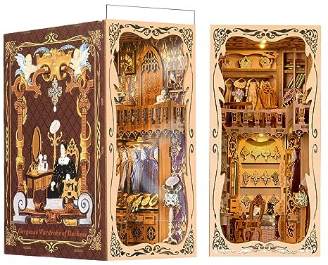 MiniCity Book Nook Kit, DIY Miniature Maison de Poupée Booknook Kit, Puzzle en Bois 3D Serre-Livres Bibliothèque Décoration avec LED pour Adolescents et Adultes (Duchess's Cloakroom)
