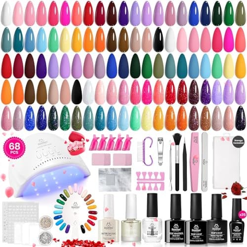 Beetles Gel Nail Polish Kit with UV Light 68 Pcs Emotional Spectrum 35 Colours Gel Polish Nail Kit with Base and Matte&Glossy Top Coat Soak Off All Season Manicure Tools Gifts for Her