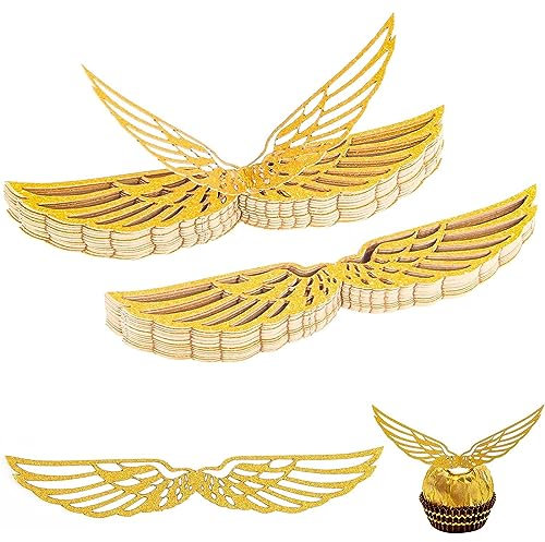USTNIR Lot de 50 Ornements d'ailes Ornements d'anniversaire Paillettes magiciennes pour fêtes à thème Magiques de Mariage, Anniversaire de Cuisson Ornement de Muffins (doré)