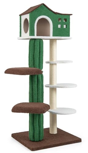 GYMAX Tiragraffi per Gatti, 59 x 59 x 153 cm, in Velluto, Carico 15 kg, Tronco in Sisal (Stile 4)