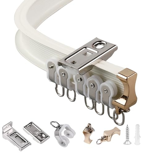 V3VOGUE Biegbare Vorhangschiene Zur Decken- Oder Wandmontage, Mit Halterungen, Ankern, Schrauben, Gerade Oder Gebogene Schiene, Ideal Für DuschVorhang, Wohnmobil-Raumteiler Gardinenschiene