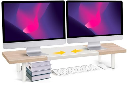 Across-Star Dual-Monitor-Standerhöhung für den Schreibtisch, verstellbare Länge 81,3 - 101,6 cm, große Desktop-Computer-Monitorerhöhung für 2 Bildschirme, Schreibtischregal, Organizer, Ständer für