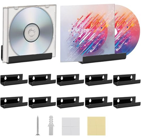 AKOLAFE 12 Stück Schallplatten Wandhalterung 10cm/4in Vinyl Wandhalterung Acryl Schwarz Schallplatte Regal Schallplatten Aufbewahrung Schallplattenständer Schallplattenregal für Zeitschriften, Alben