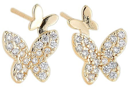 BENIFILE Butterfly Stud Earrings 18K White Gold Plated 925 Sterling Silver Earrings for Women Small Sparkling Cubic Zirconia Cartilage Hypoallergenic (Gold)