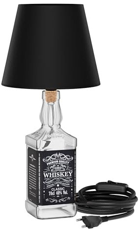 ledscom.de Tischlampe FLAKO, Textilkabel schwarz, Lampenschirm schwarz, inkl. 3-Stufen E27 LED Lampe (warmweiß, 7,1 W, 963lm) ohne Flasche