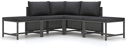 NITCA 5-TLG. Gartenlounge Rattan,Balkonmöbel Klein Grau,Lounge Klein Balkon,Balkonlounge,Gartensofa mit Auflagen,Lounge Sofa Loungemöbel Terrasse Balkonmöbel Rattan(Eckteil+2xMittelteil+2xFußstütze)