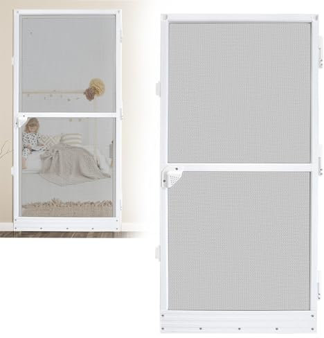 UISEBRT Fliegengitter Balkontür 90 x 210 cm Insektenschutz Tür Fliegengittertür Weiß Terrassentür mit Alurahmen und Selbstbausatz